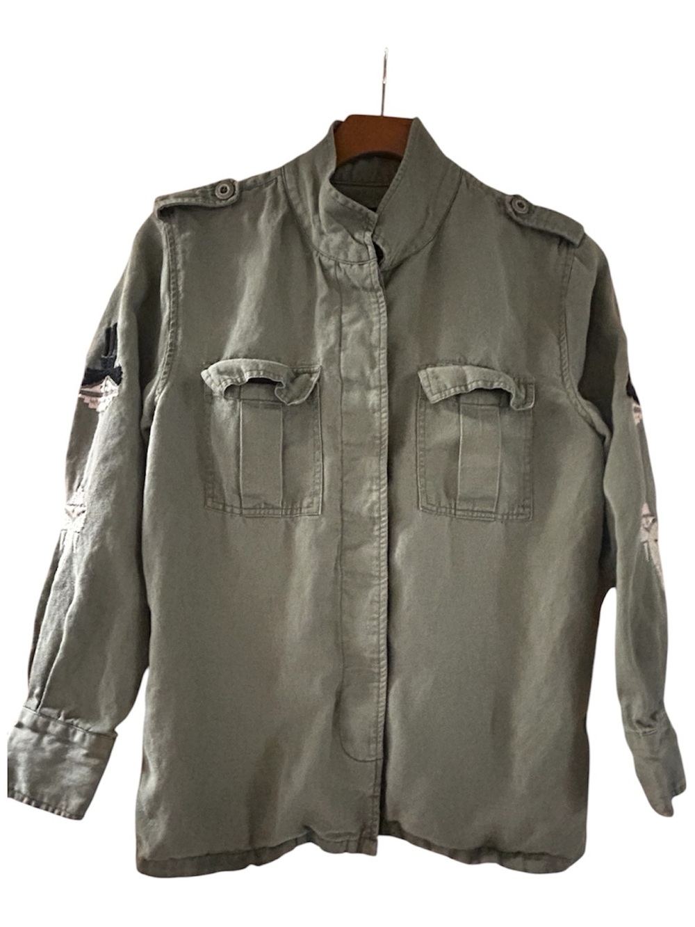 Rails Elliott jacket in sage green with geographic embroidery